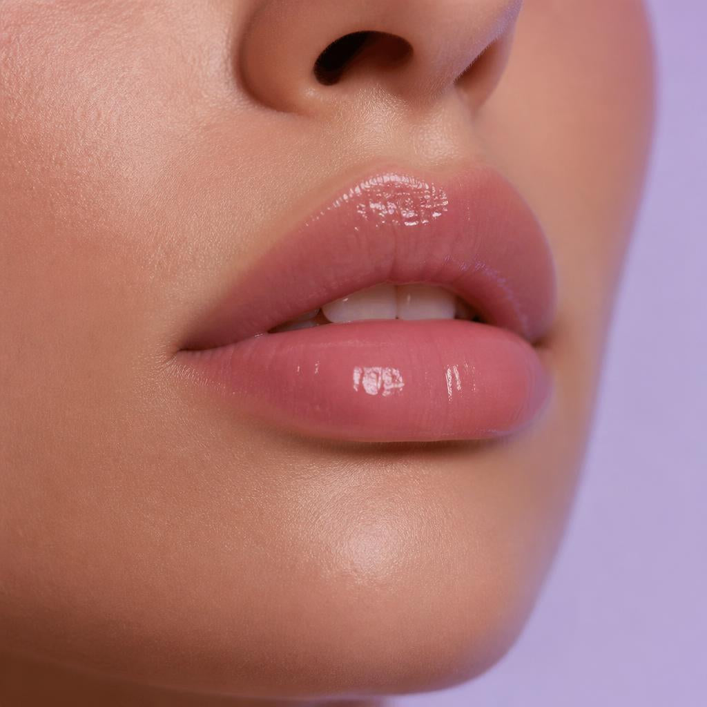 Lèvres hydratées et brillantes après application du baume Mallow
